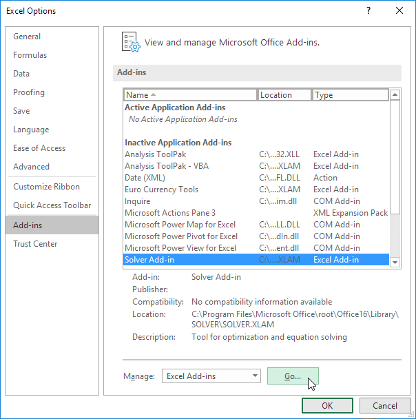 Excel Data Analysis - Solver in Excel: Click Solver Add-in